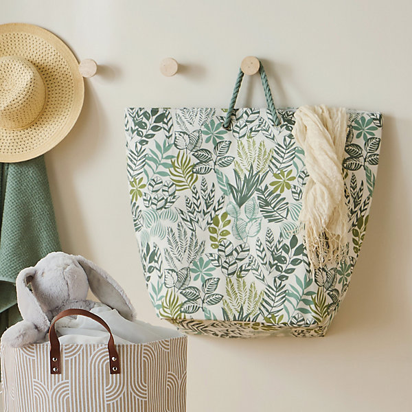 Panier à linge en polyester vert et blanc l. 40 x H. 60 cm, Levasseur Mangrove