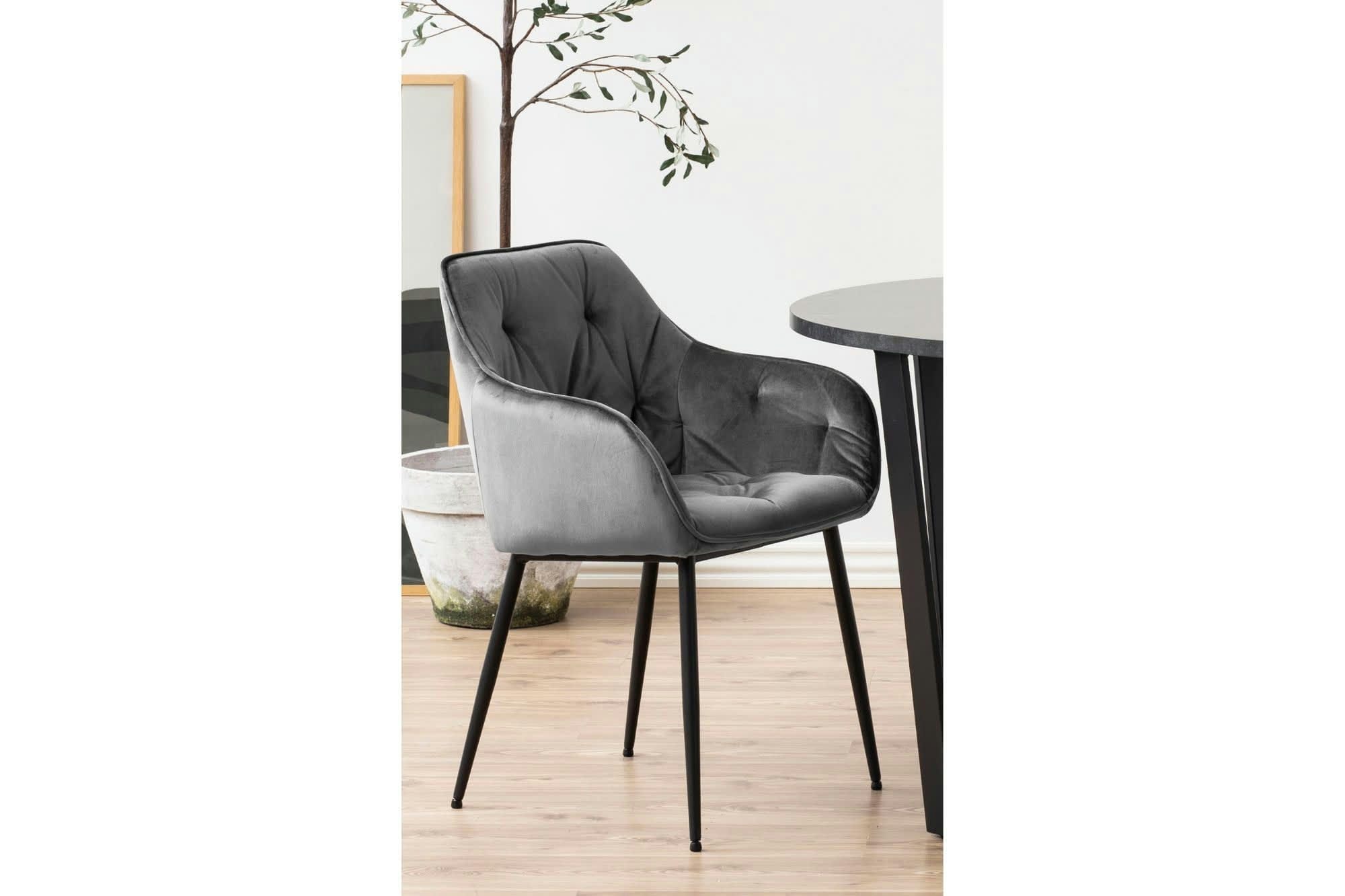 TERI - Lot de 2 fauteuil de salle à manger en velours et métal