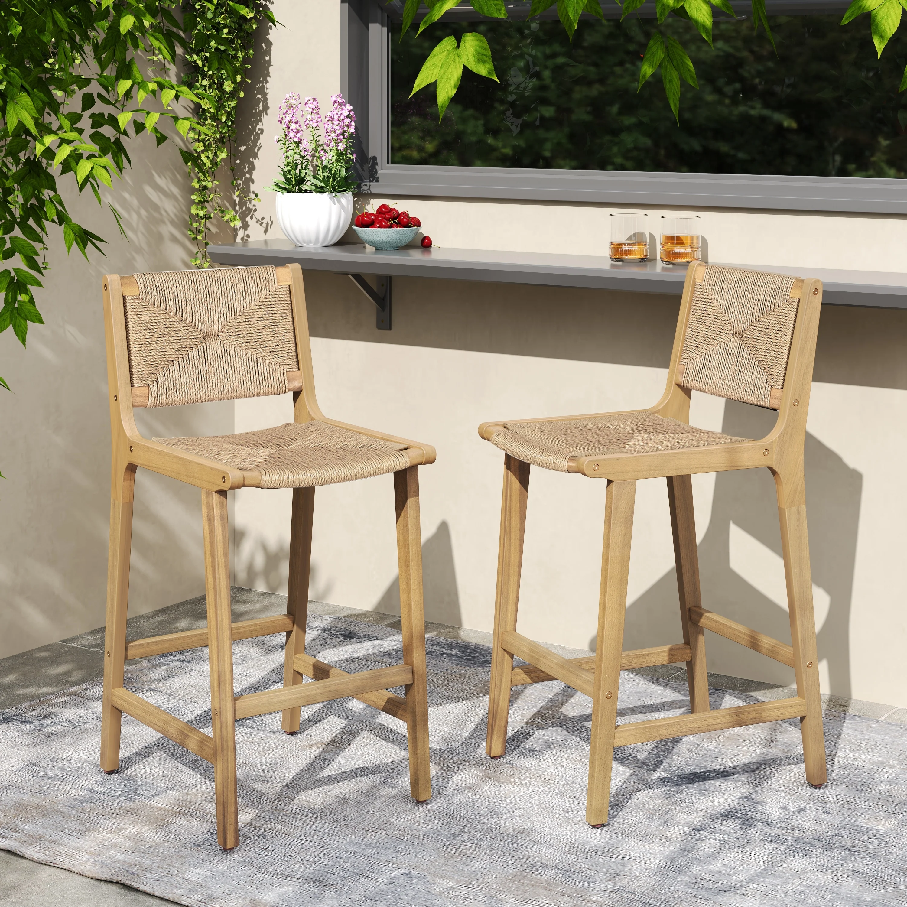 Christopher Knight Home- Branner Acacia Wood Outdoor Barstool Set