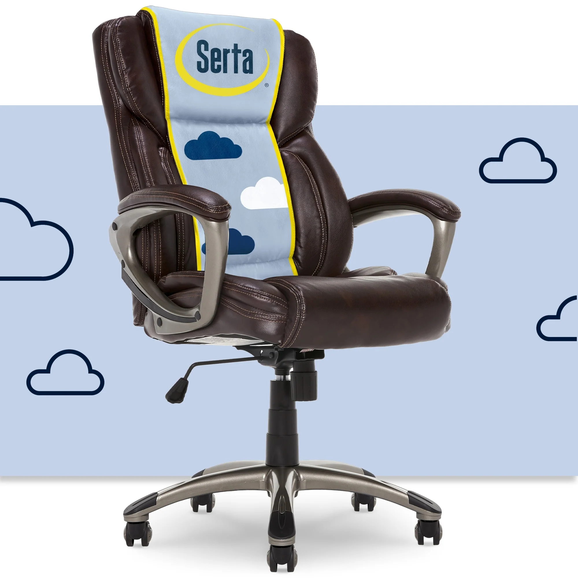 Serta® Garret Executive Office Chair, Ergonomic Mid-Back with Lumbar Support, Semi-Plush Cushion and Body Pillows