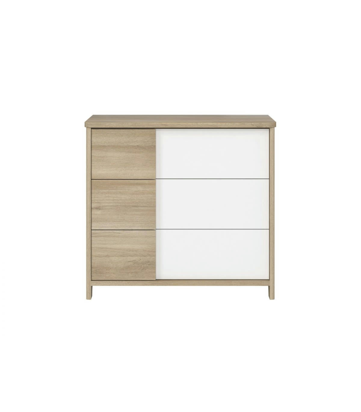 SACHA - Commode 3 tiroirs décor bois et blanc Bébé - 95 x H91cm