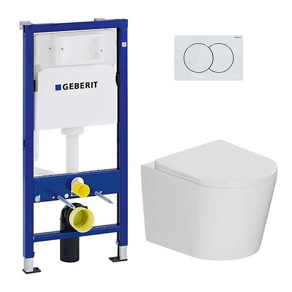 Pack WC bâti-support Duofix UP100   WC suspendu Ceramia Tornado Rimless   abattant SoftClose   plaque blanche (CETORGEB1)