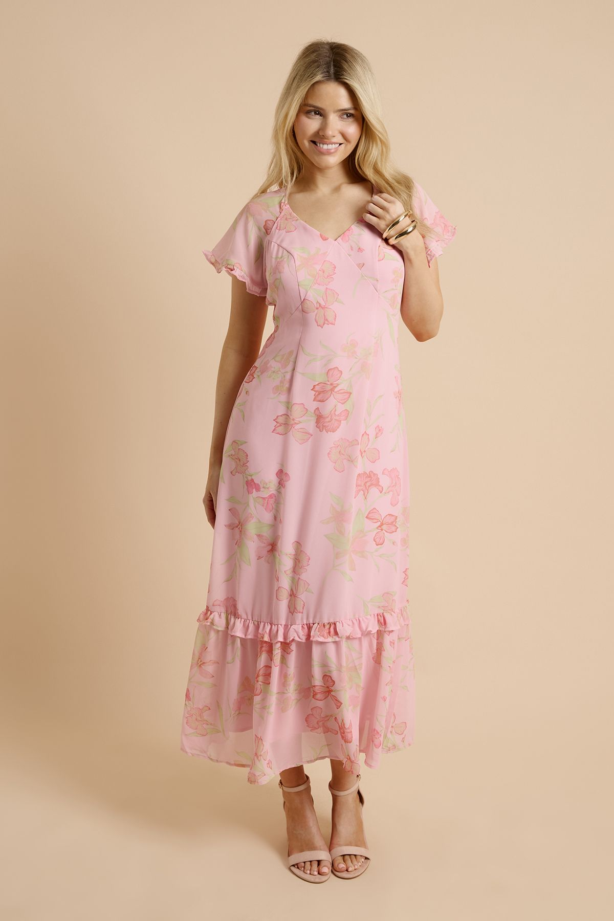 Dorothy Perkins DP Luxe Printed Flutter Raglan Sleeve Midi Dress