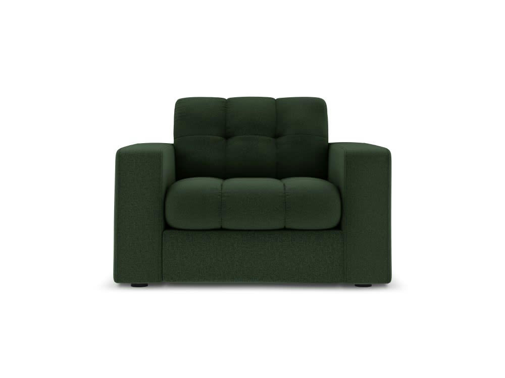 JUSTIN - Fauteuil en tissu structuré vert foncé
