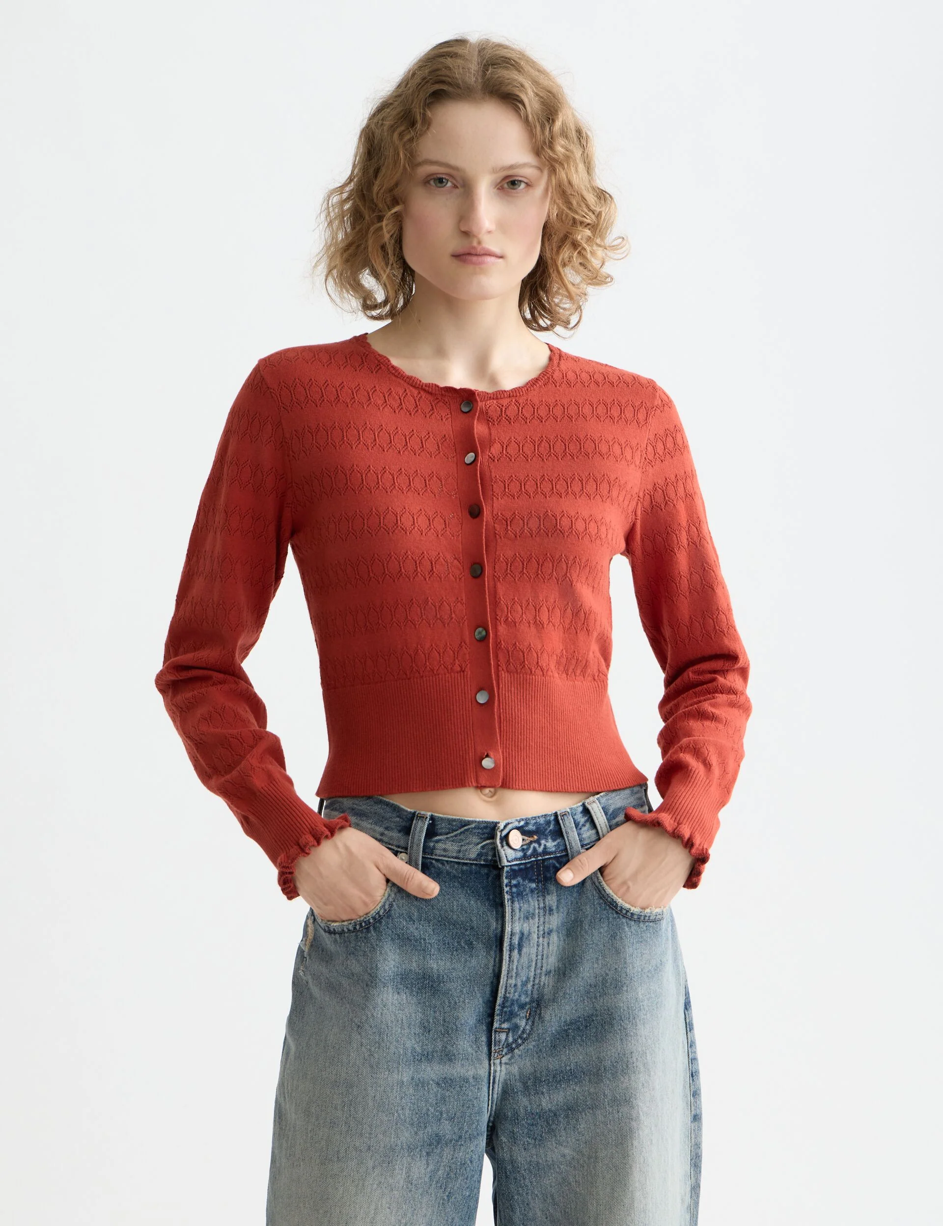 Pointelle knitted cardigan