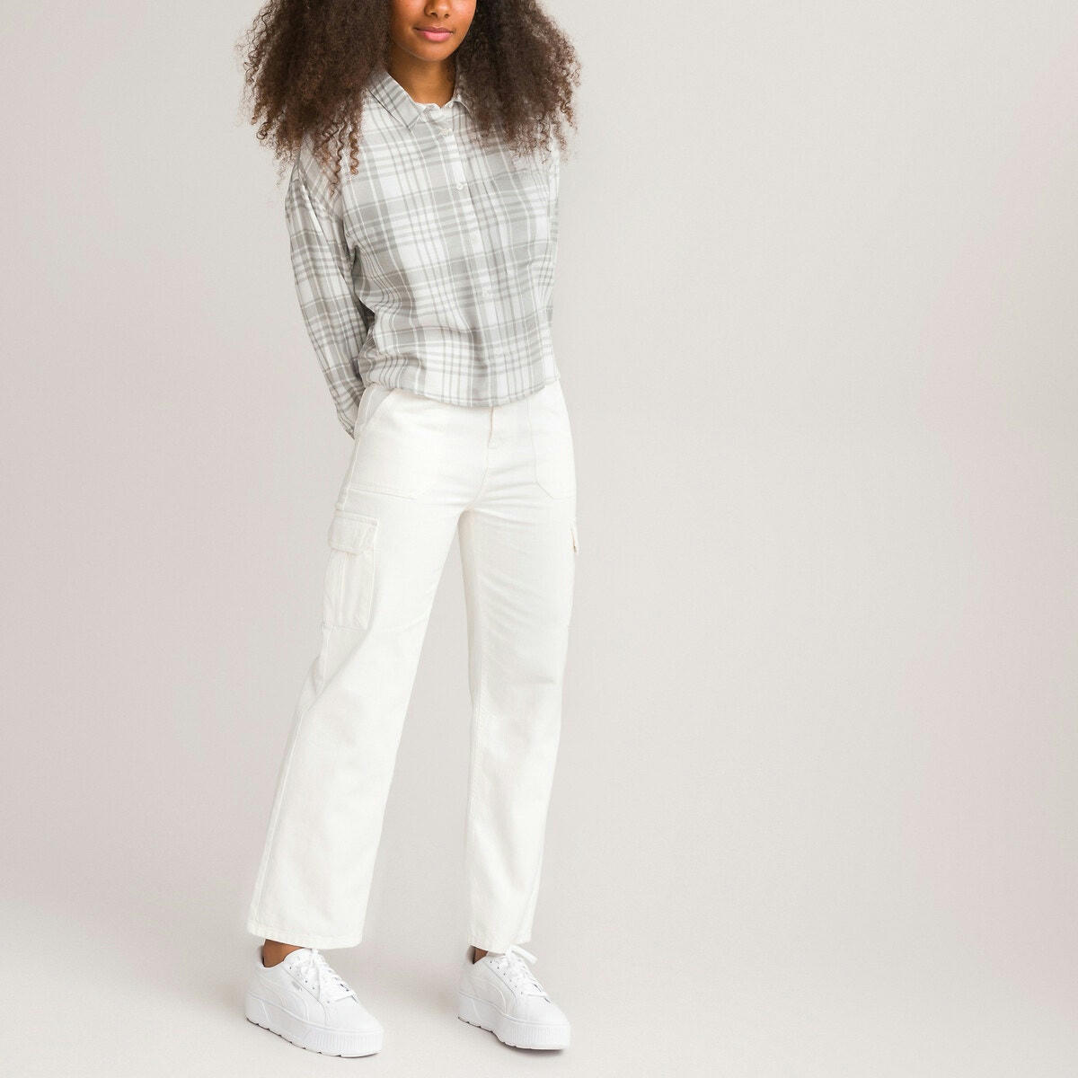 Chemise à carreaux manches longues coupe cropped