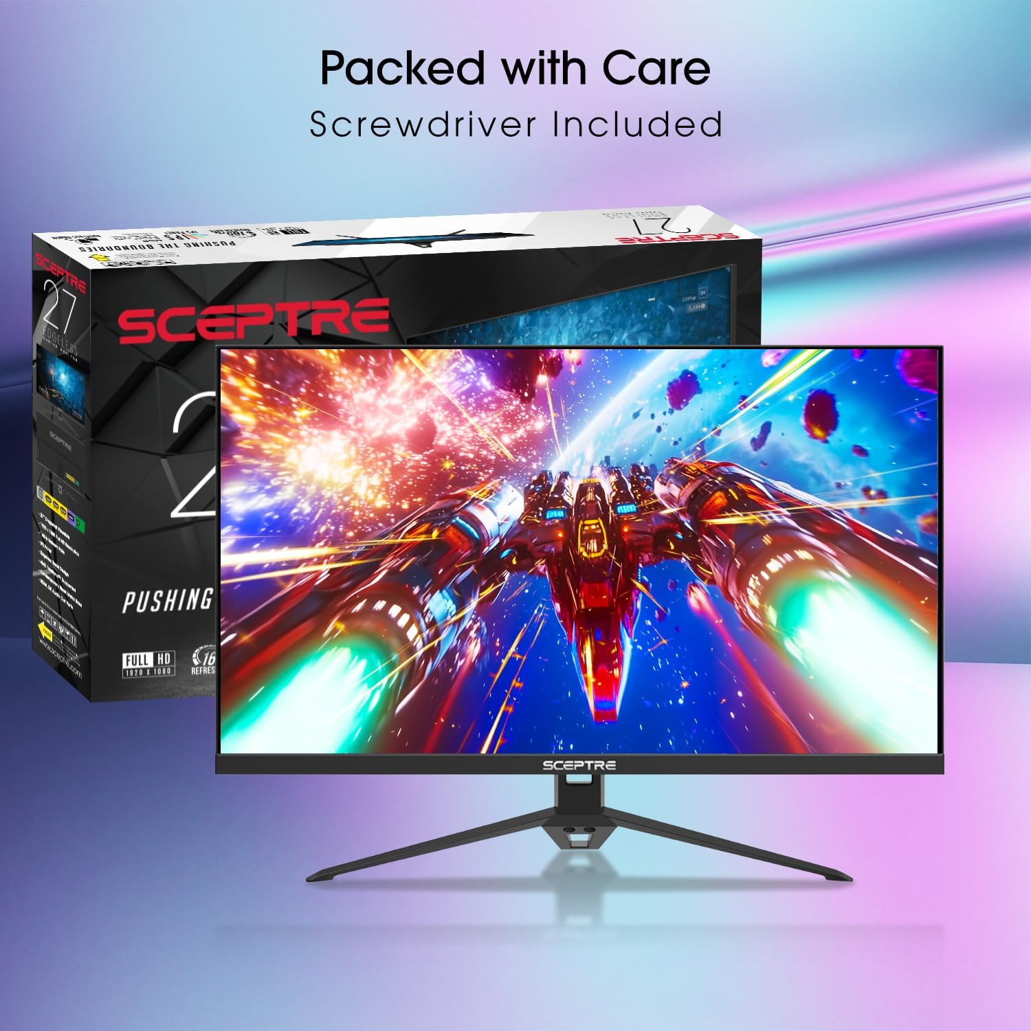 Sceptre New 27-Inch Gaming Monitor  FHD 1080p  Up to 180Hz  1ms  DisplayPort  HDMI x3  FreeSync  FPS/RTS  100% sRGB  Built-in Speakers  Machine Black (E275B-FPT165 Series  2026)