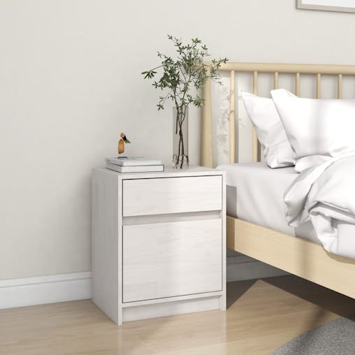 NNEVL Bedside Cabinet White 40x31x50 cm Solid Pinewood