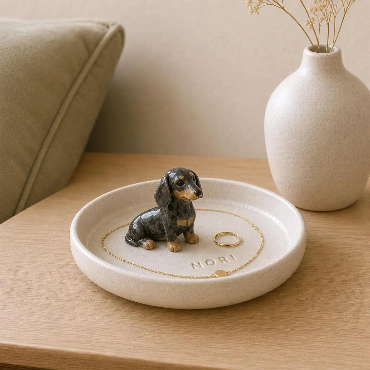 Personalized Ceramic Pet Ring Dish, Hand-Carved Dog Jewelry Tray, Pet Memorial Gift