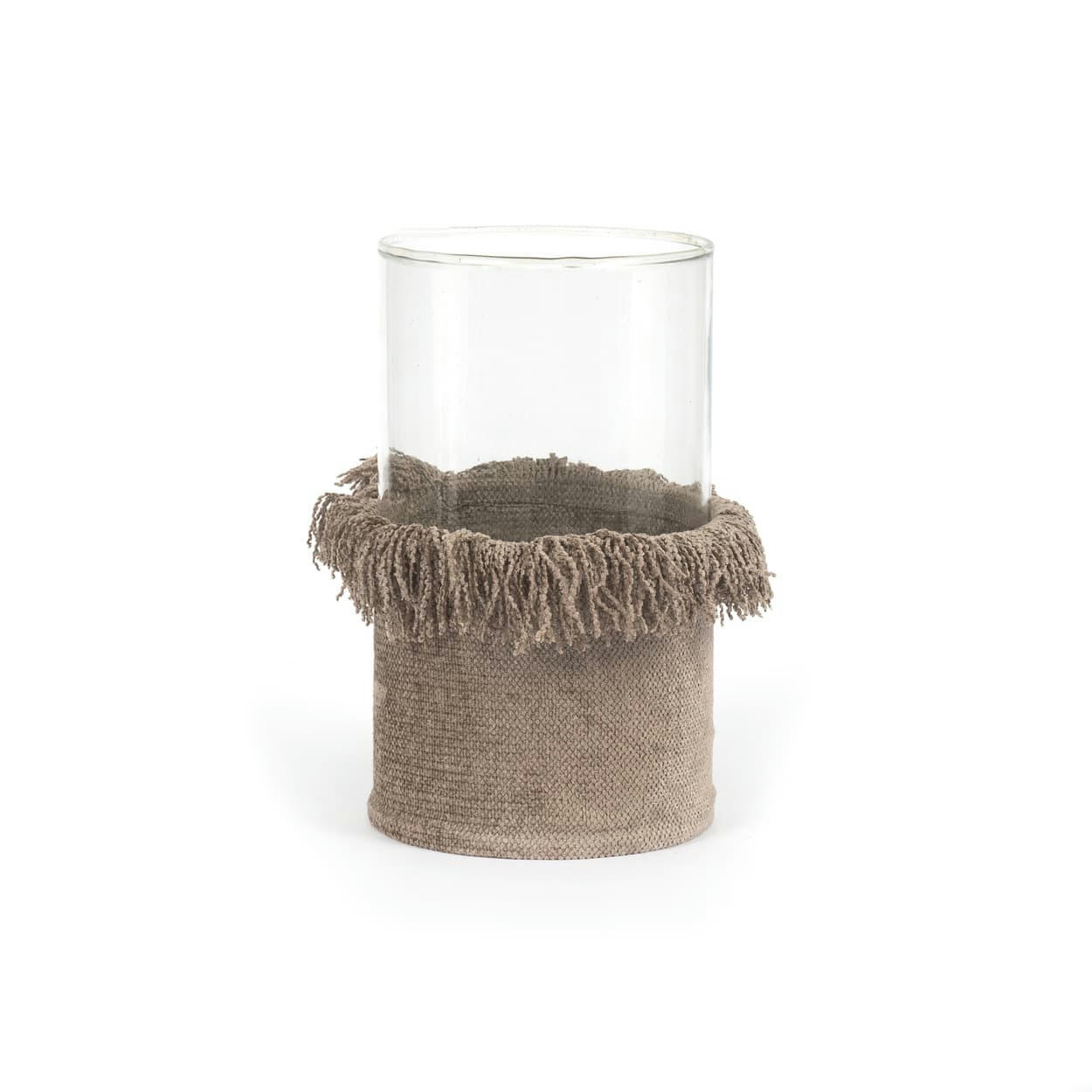 OH MY GEE - Bougeoir en verre et velour gris 15x25