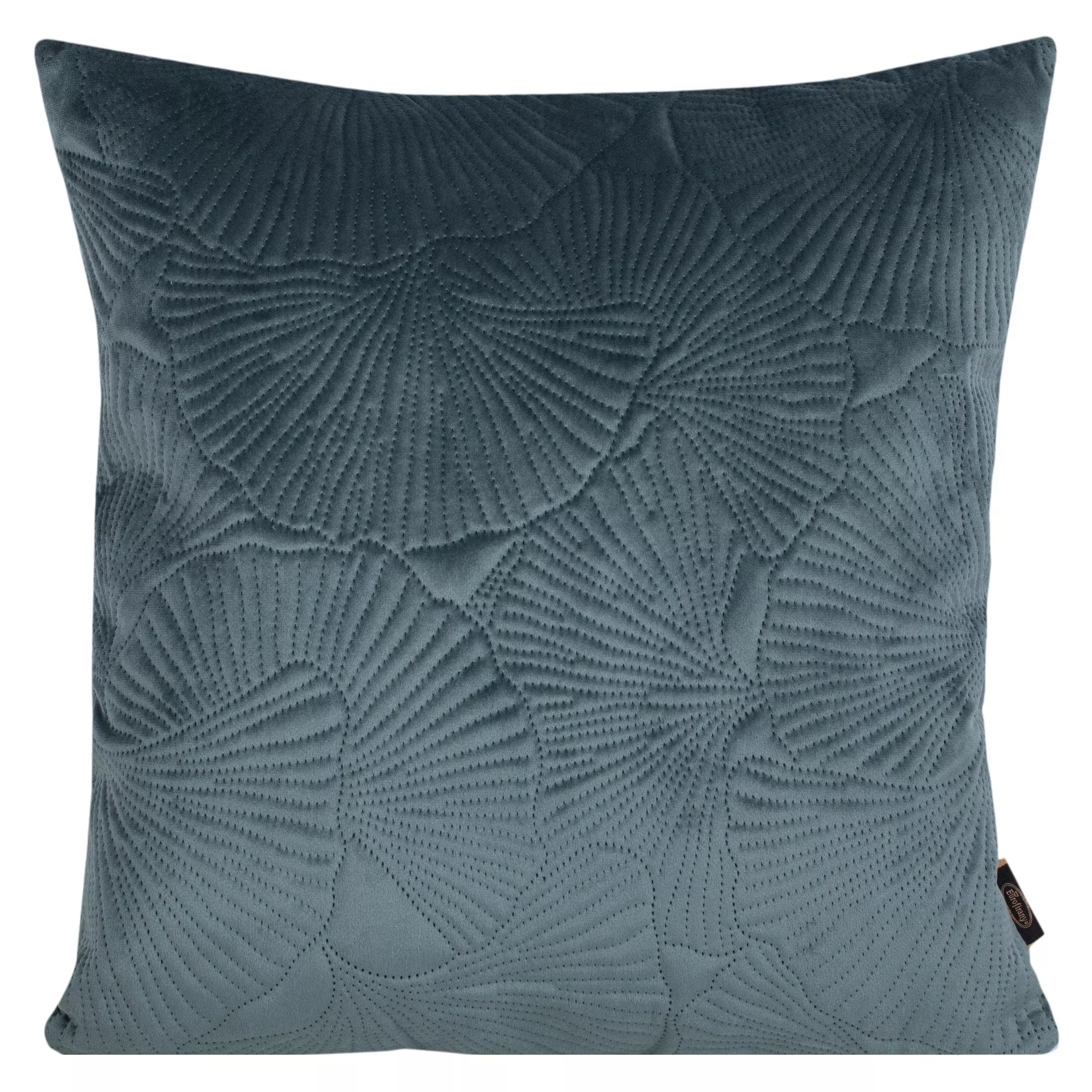 Poszewka na poduszkę 45x45 cm welwetowa kolor ciemnomiętowy z wytłaczanym wzorem liści miłorzębu VELVET 58 Eurofirany Premium