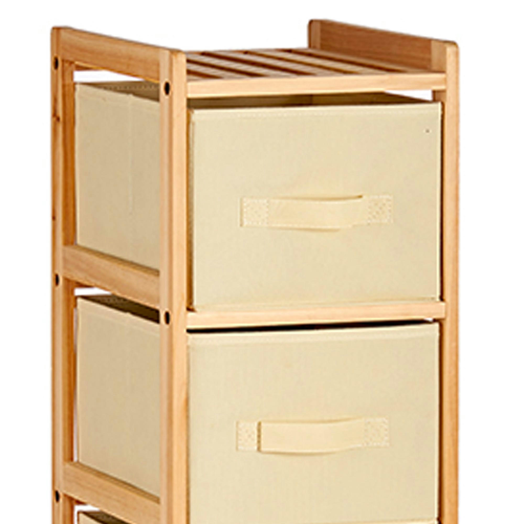 - Table de chevet en bois avec 3 tiroirs beiges en toile 29.5x28x70cm