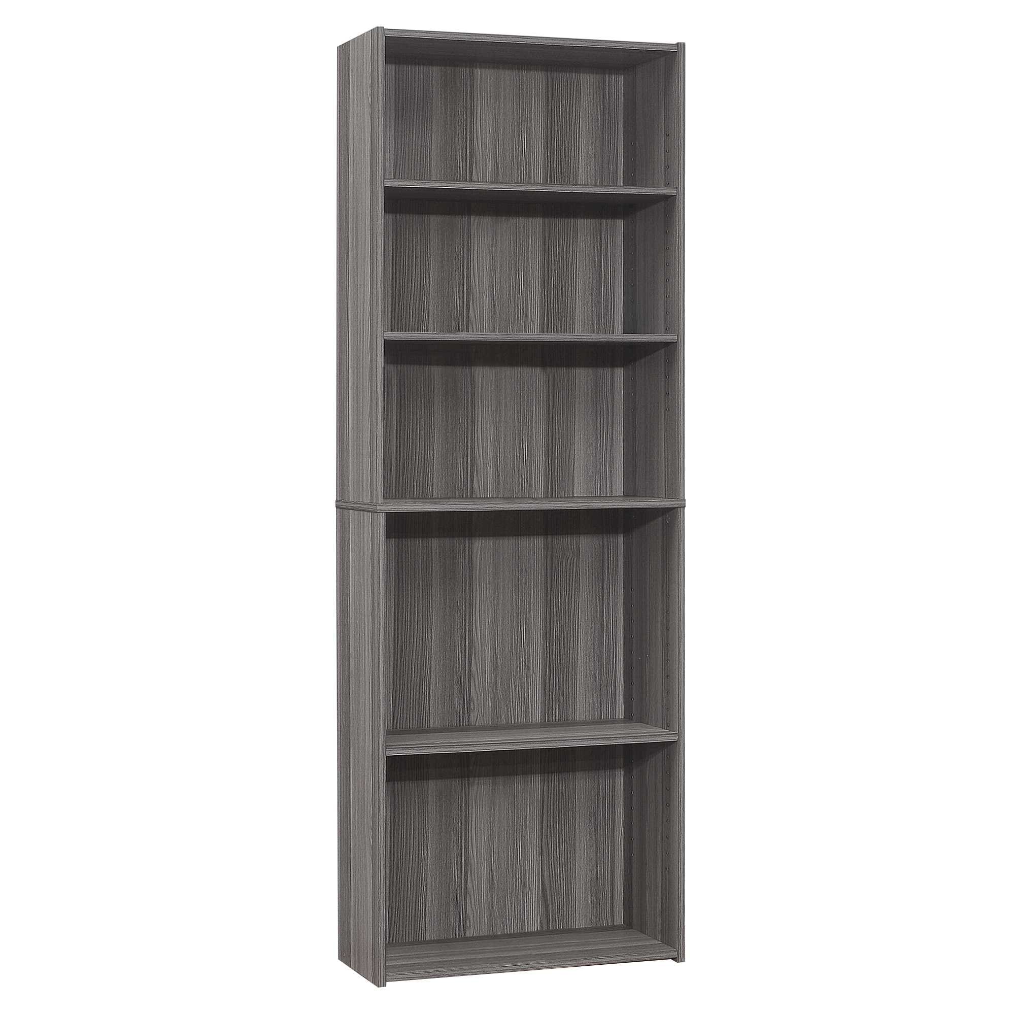 Wood Adjustable 5-Tier Bookcase with Veneer Finish for Office Storage - 11.75” D x 24.75” W x 71.25” H