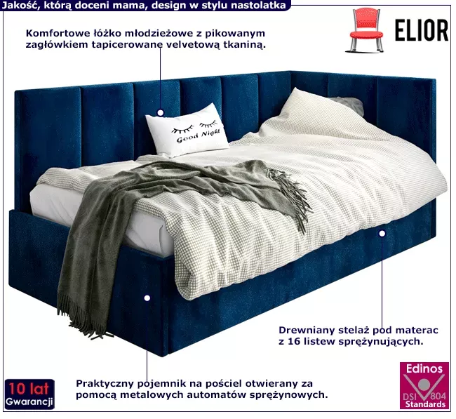 Granatowe tapicerowane łóżko sofa 120x200 - Sarreon
