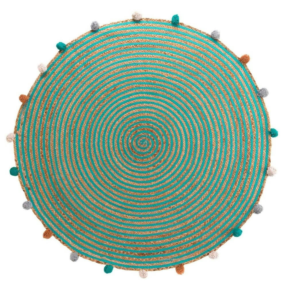 BALOO - Tapis rond pompons jute polycoton D90cm