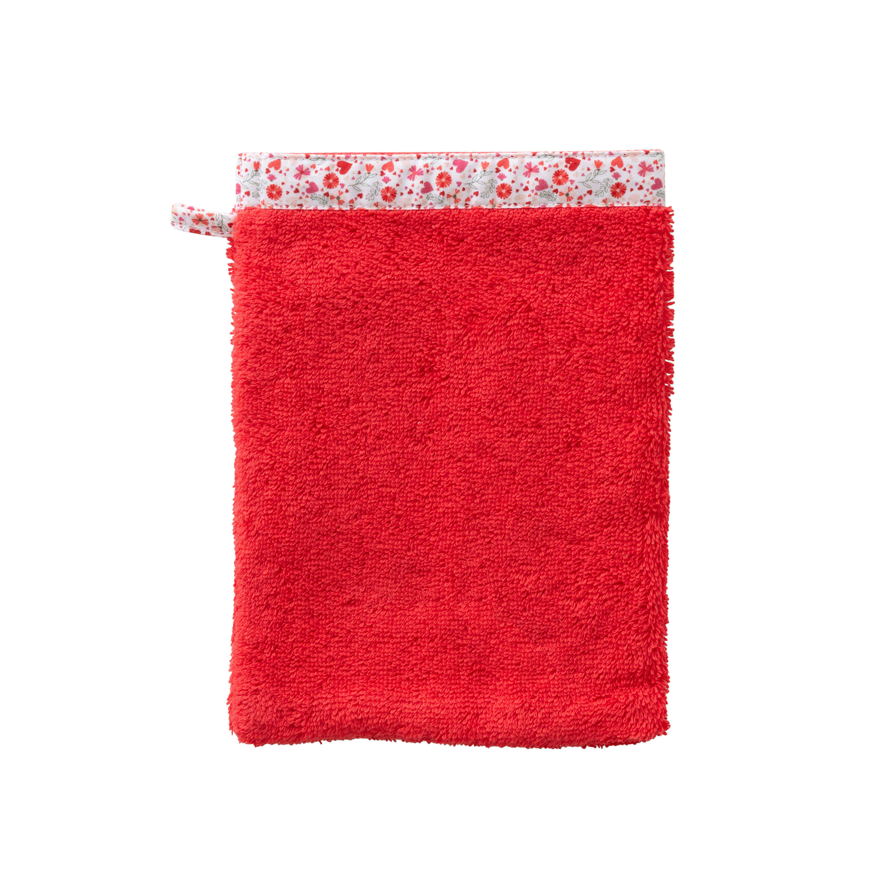 MESREVES - Gant de toilette Rouge Tendre bouclette brodé rouge 15 x 21 cm
