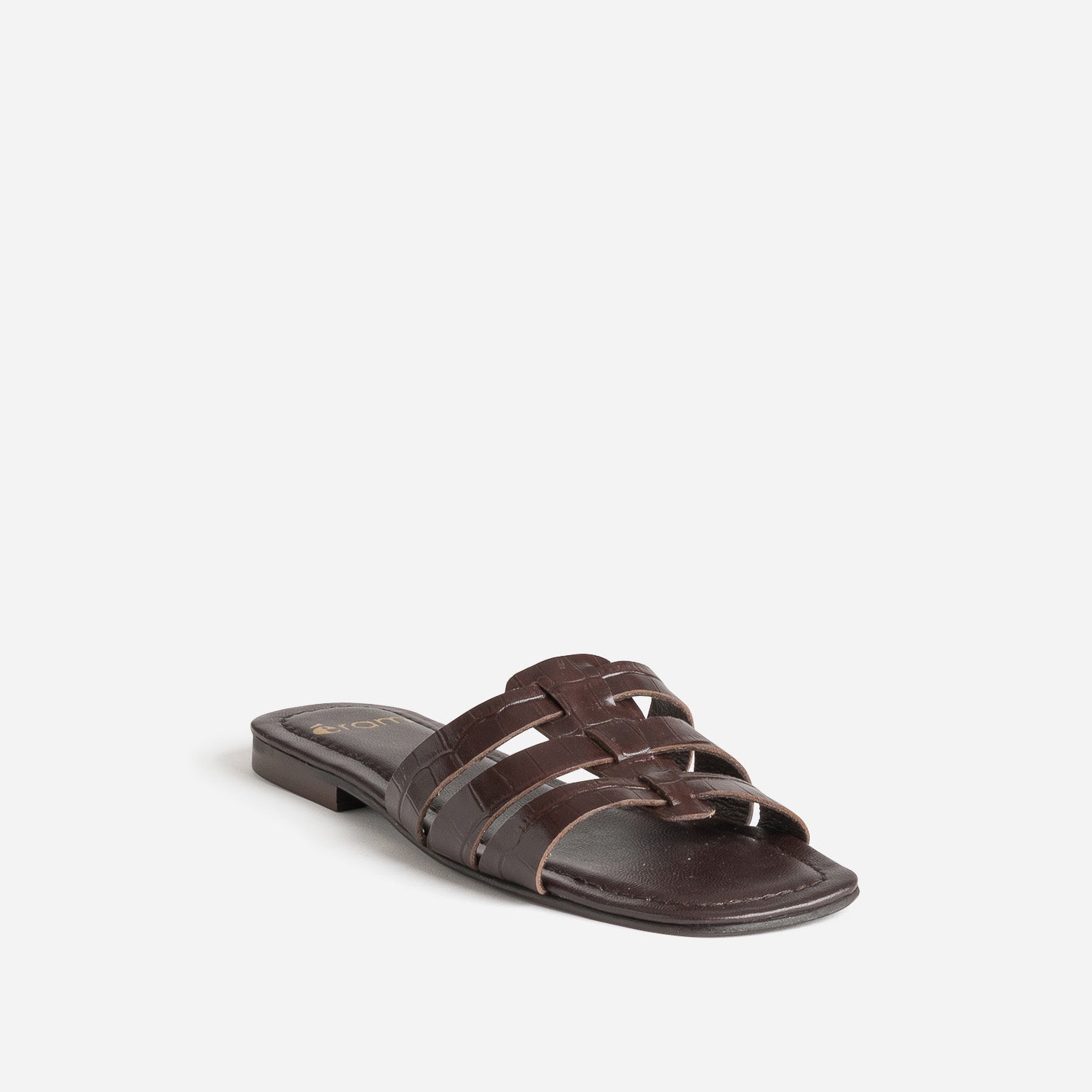 Mule marron cuir embossé effet croco