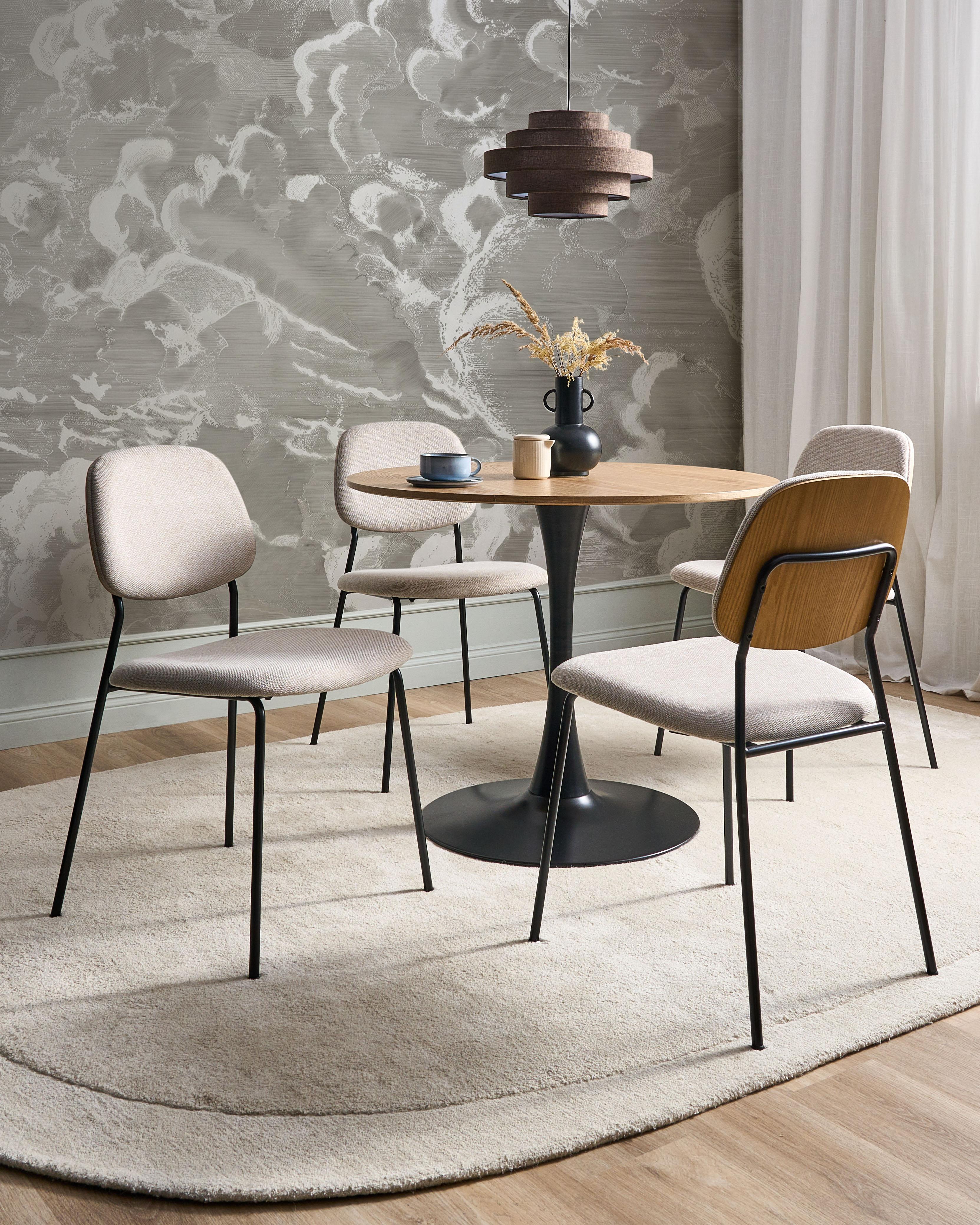 Set of 4 Dining Chairs RILEY Fabric Light Beige