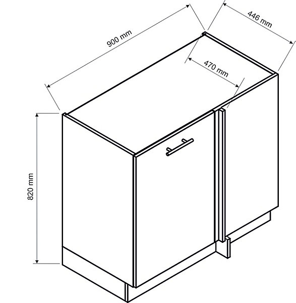 Meuble bas d'angle de cuisine avec 1 porte coloris blanc - longueur 90 x profondeur 90 x hauteur 82 cm