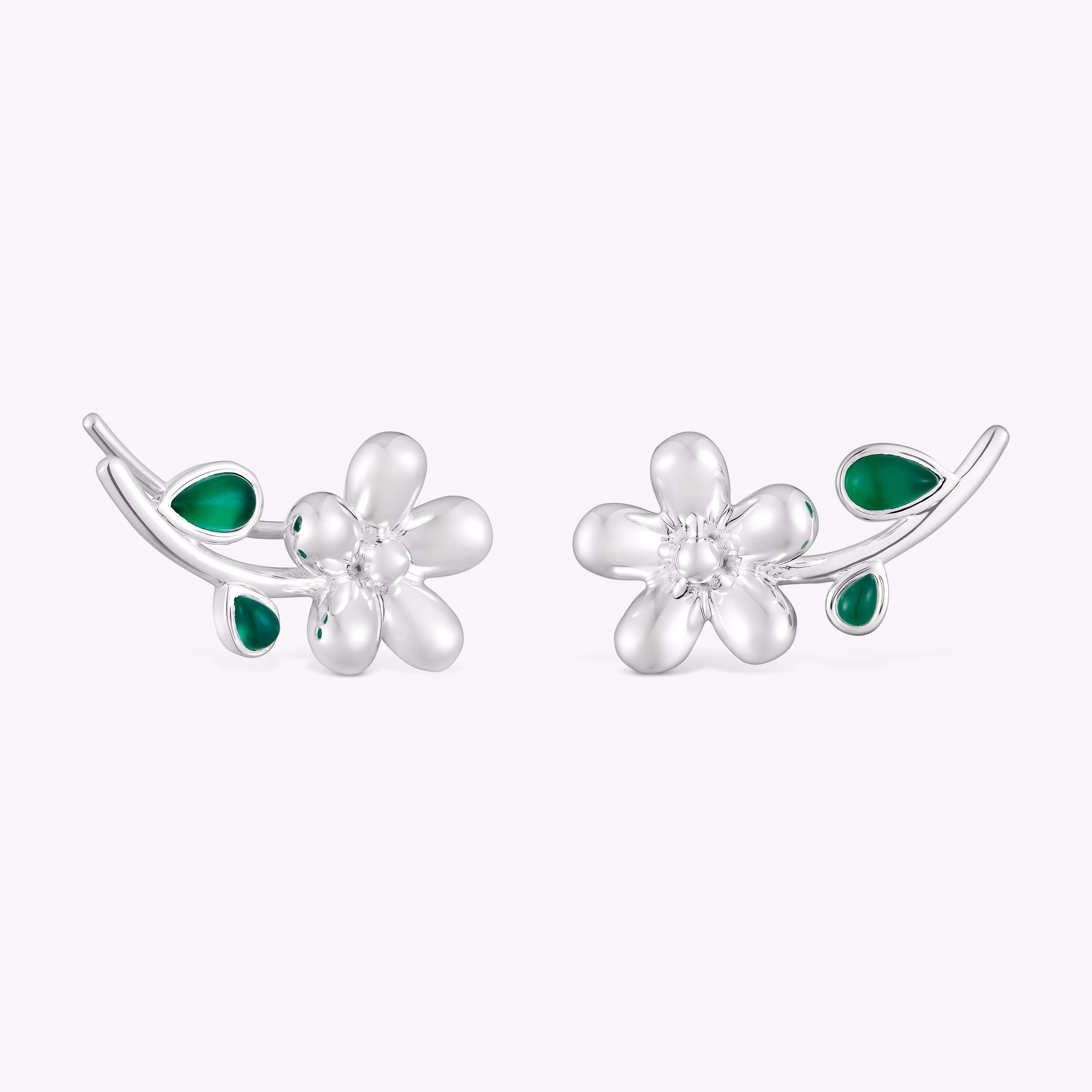 Pendientes trepadores de plata y calcedonia verde Daisy