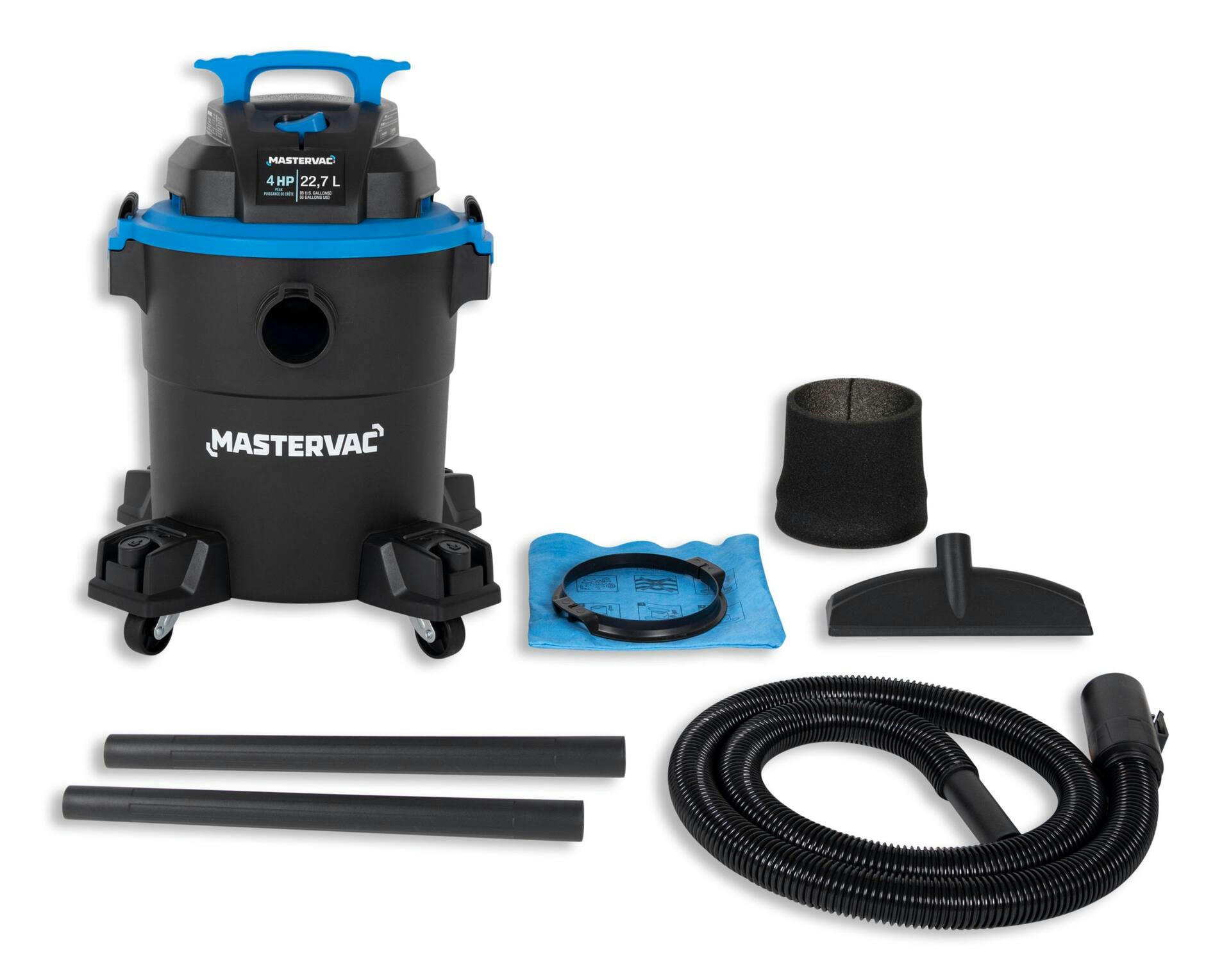 Mastervac AT18116P 4.0 Peak HP Poly Wet/Dry Shop Vacuum with Hose and Accessories, 22.7-L