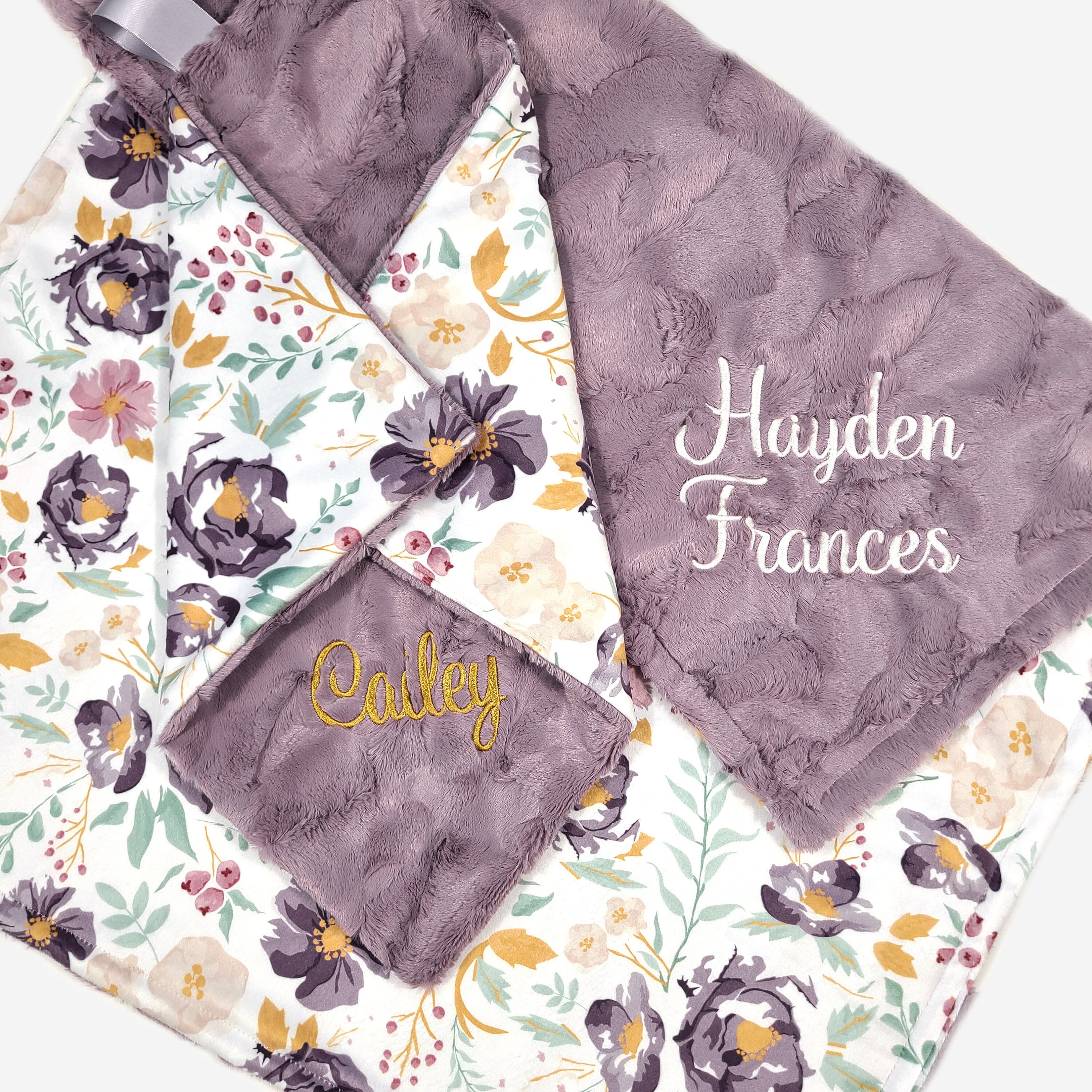 Baby Girl Gift - Personalized Girl Baby Blanket - Purple Floral - Baby Name Blanket - Girl Minky Baby Blanket with Name