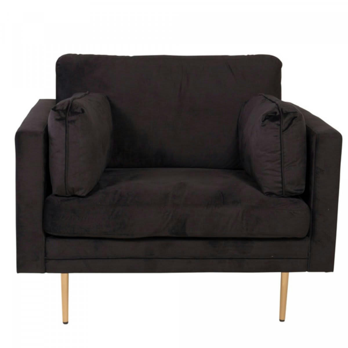 ROMEO - Fauteuil moderne en velours avec pieds en métal doré noir