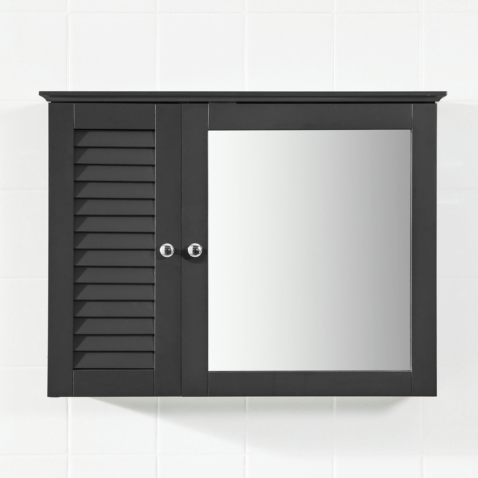 - Meuble haut avec miroir effet bois gris