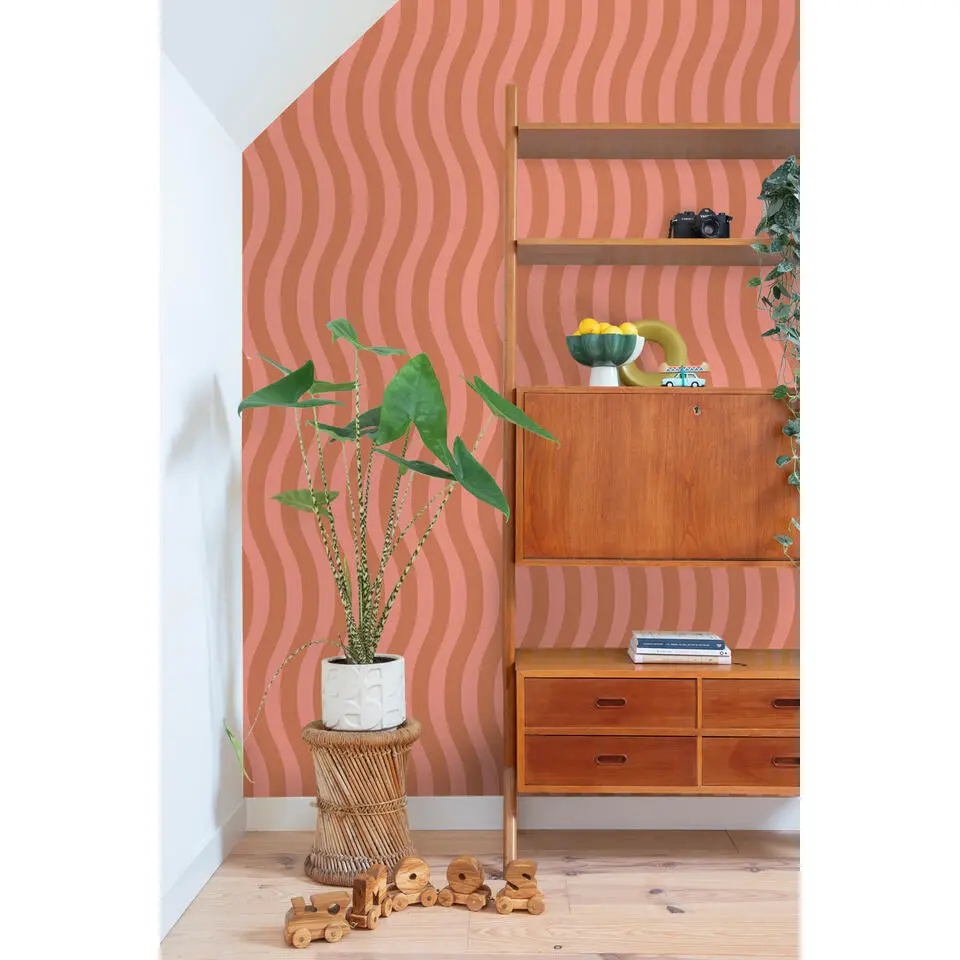 ESTAhome behang golvende strepen roze - 50 x 900 cm