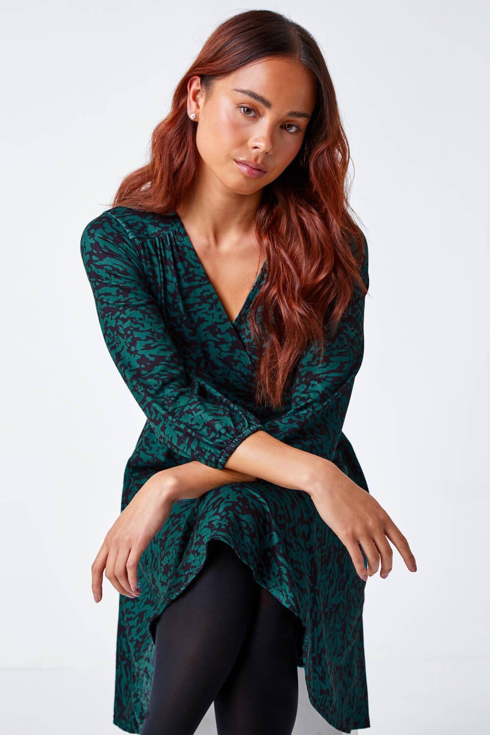 Roman Petite Abstract Print Wrap Stretch Dress