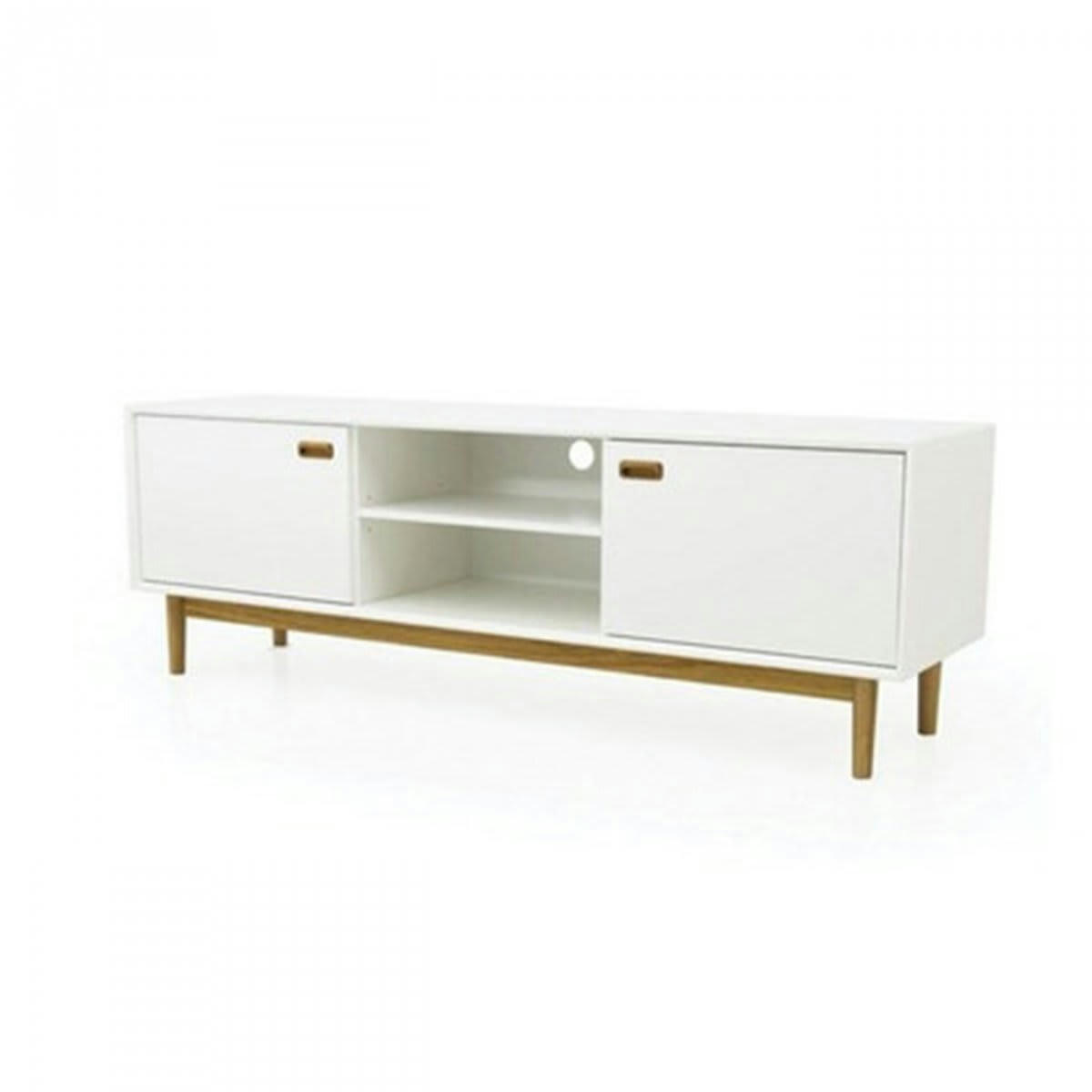 NEO - Meuble TV moderne 170cm placards et niches blanc