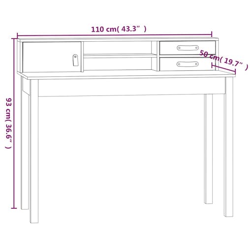 NNEVL Desk 110x50x93 cm Solid Wood Pine