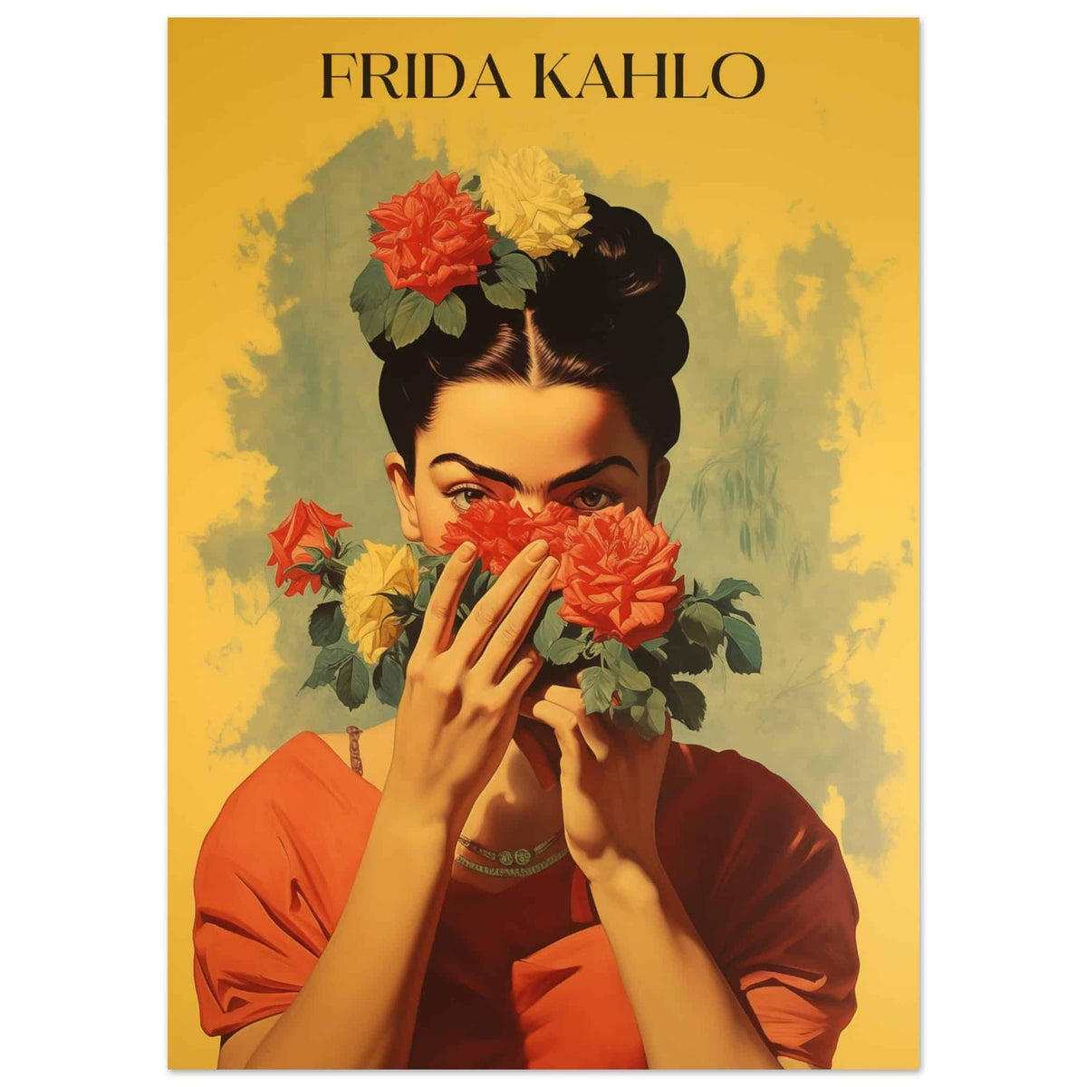Artfulprints Poster Frida Kahlo - Behind the bloom  - 50x70 cm - Geel
