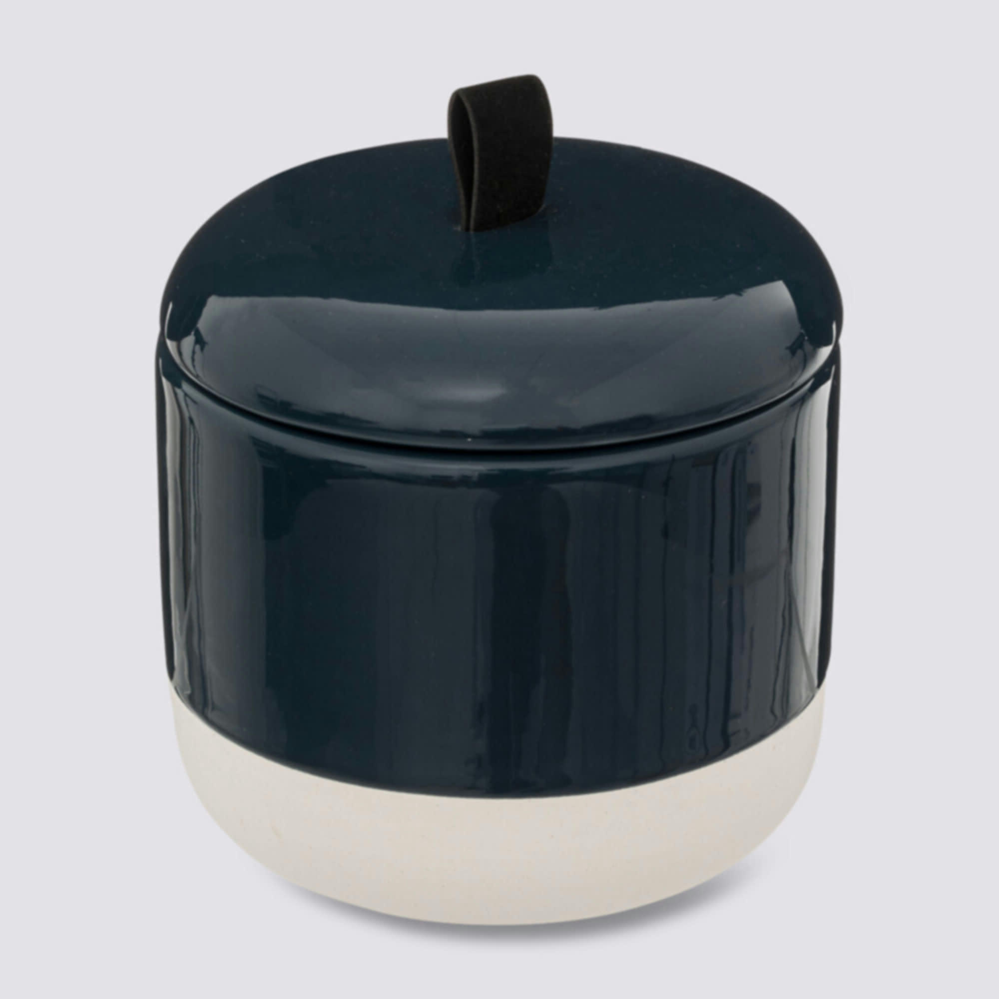 - Boîte à coton en céramique bleu pétrole, blanc et noir