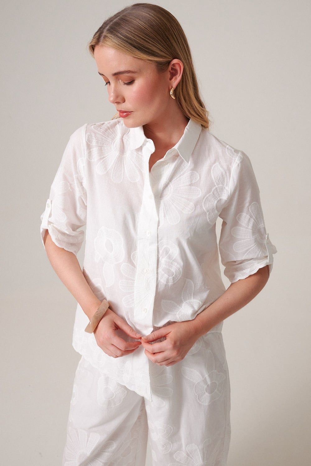 Klass. Embroidered Floral Cotton Blouse