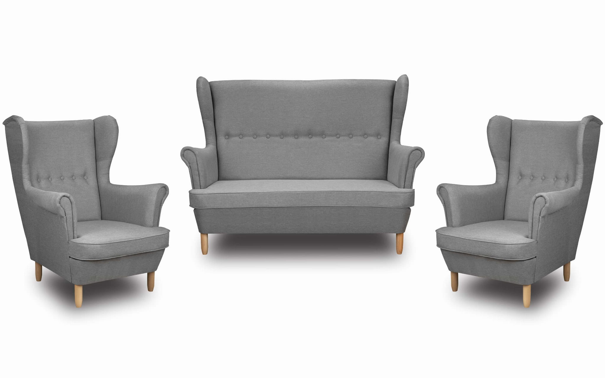 Zestaw wypoczynkowy uszak sofa   2x fotel Szary