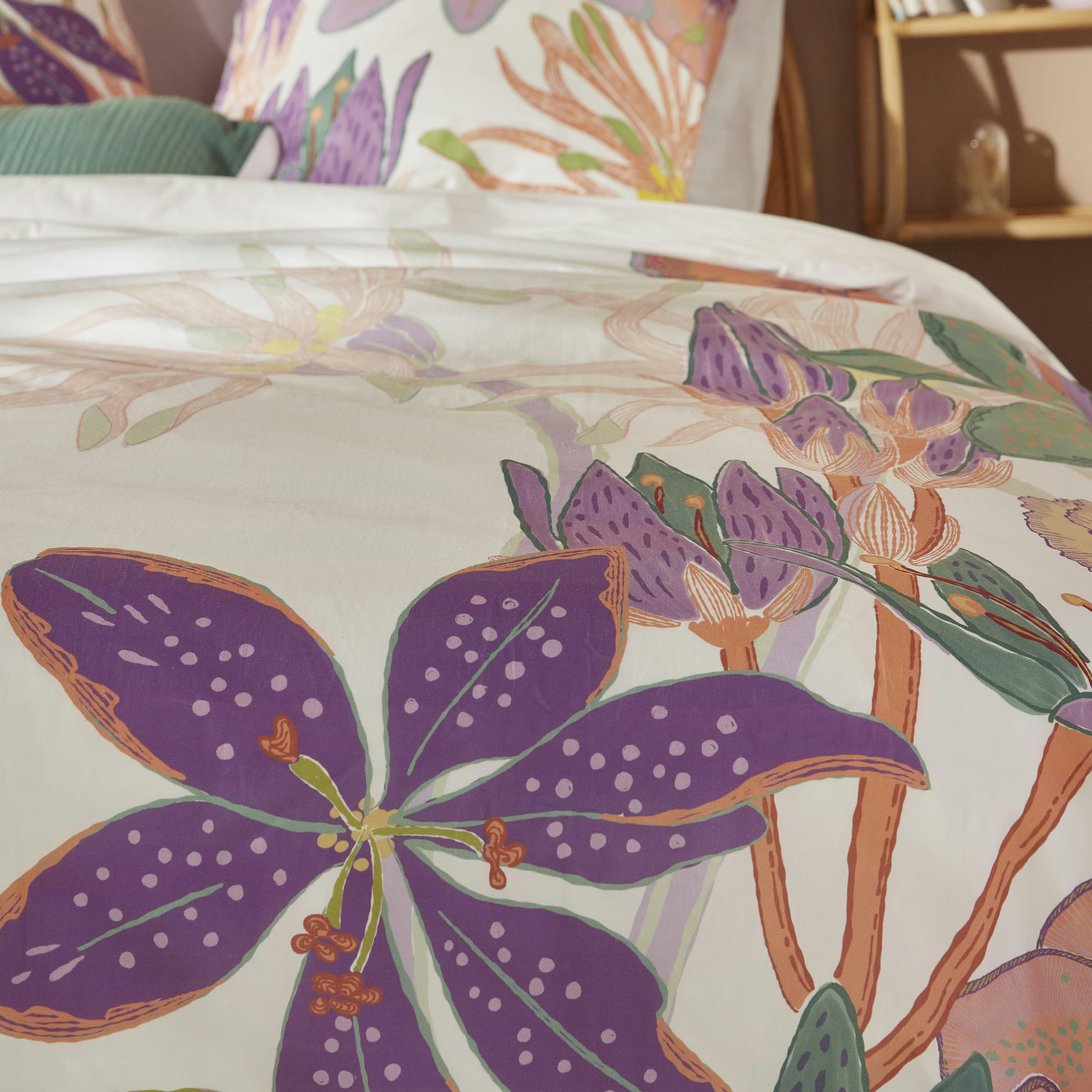 ESMEE - Parure de lit en coton écru imprimé floral multicolore 240x260