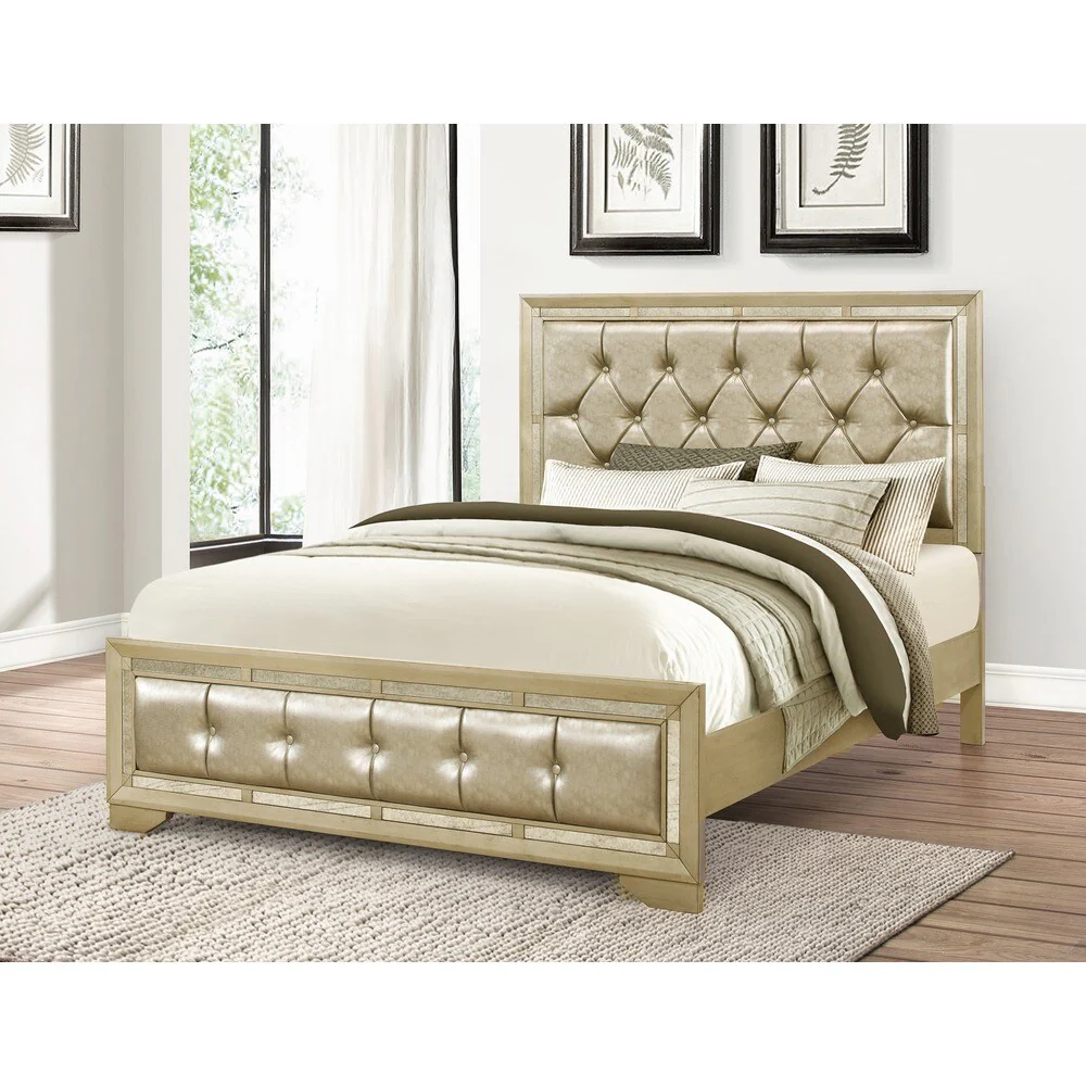 Abbyson Valentino Mirrored and Leather Tufted 6-piece King Bedroom Set