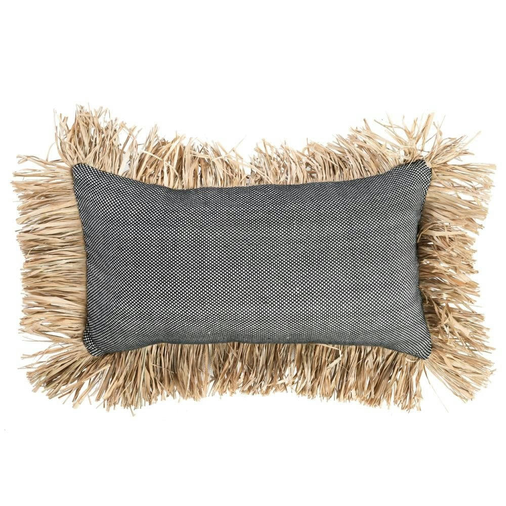 COTTON BONITA - Coussin en coton et raphia noir naturel 30x50