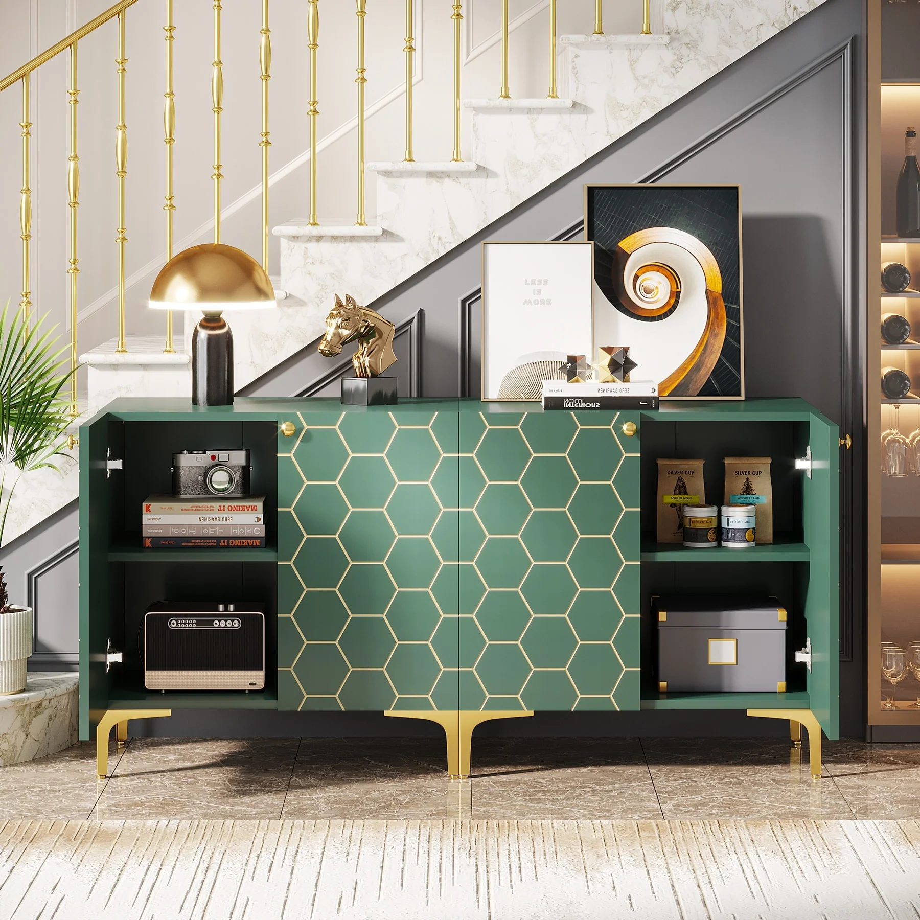 63'' Modern Accent Storage Cabinet with Metal Legs for Living Room Bedroom Kitchen Dining Room