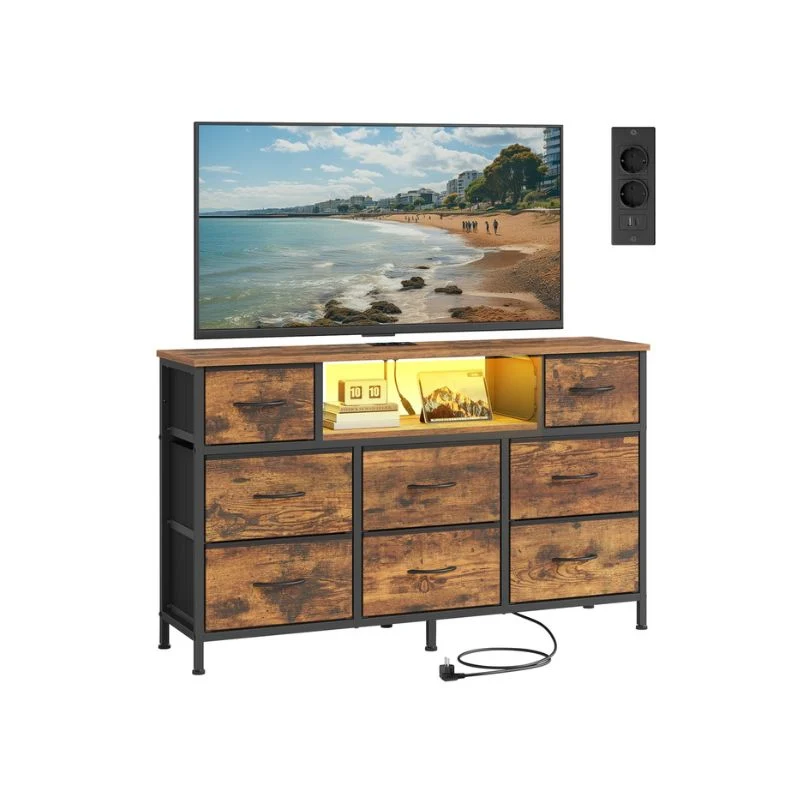 Commode à tiroirs en tissu avec éclairage LED et prises