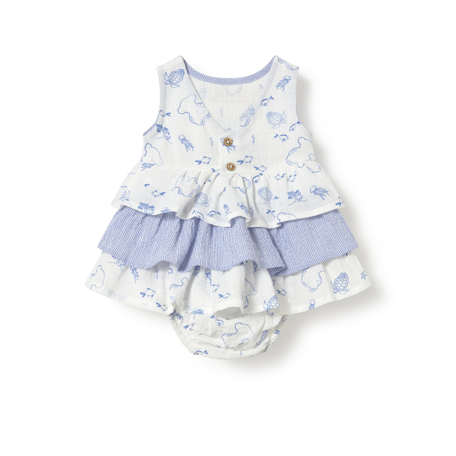 Vestido de bebé niña con volantes Nautic azul