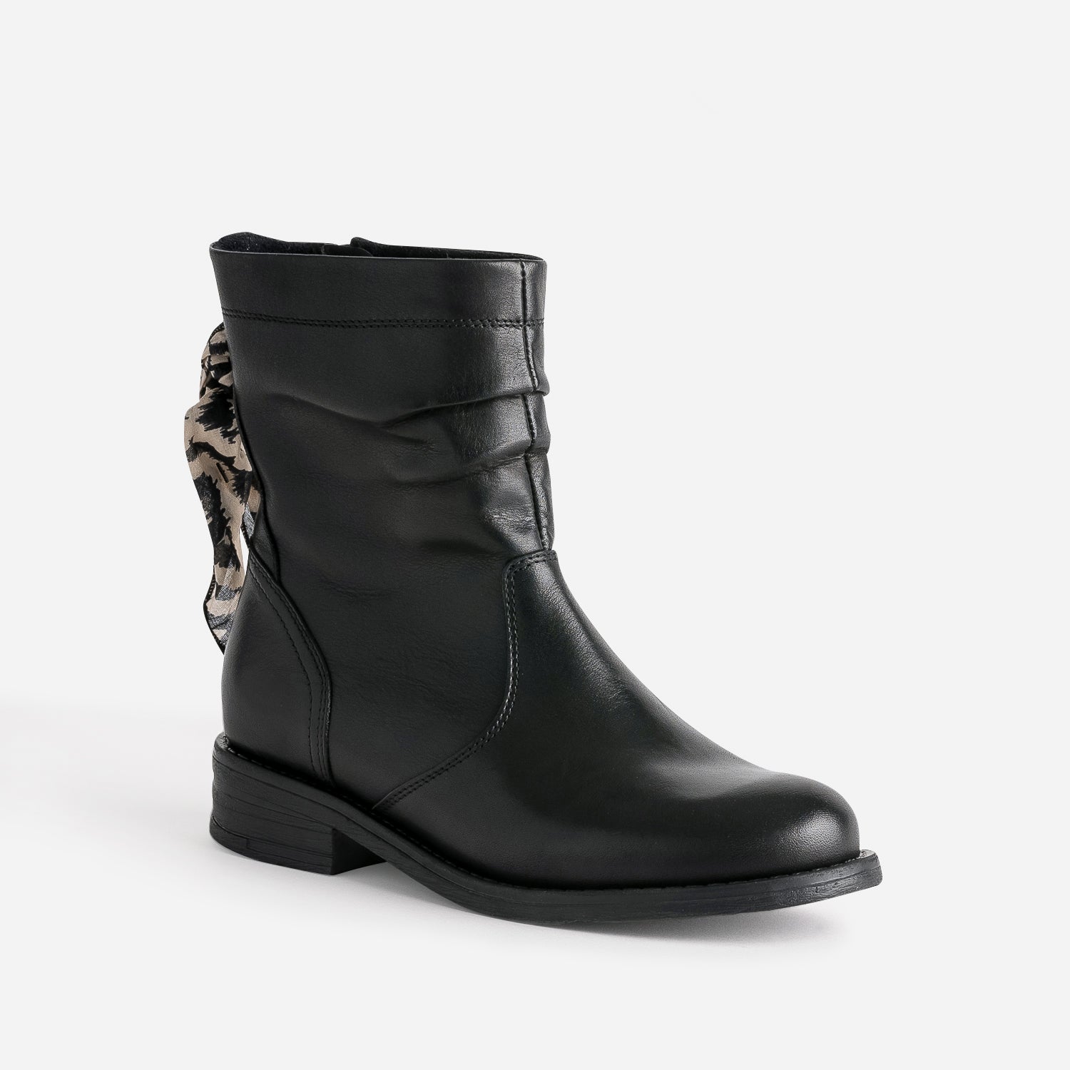 Boots noir cuir décor foulard