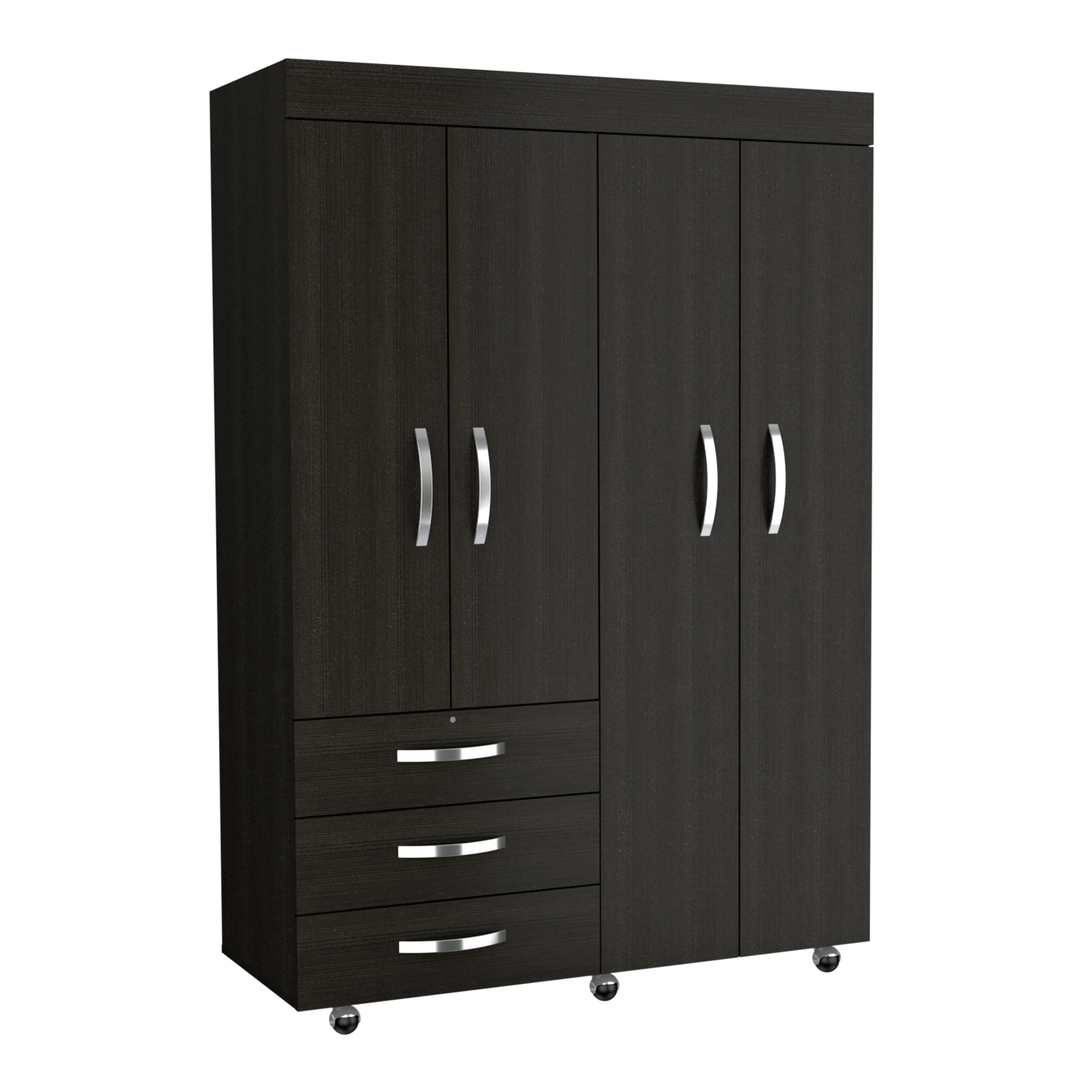 46.9 Modern Mobile Armoire with Hanging Rod, Three Drawers and Two Shelves
