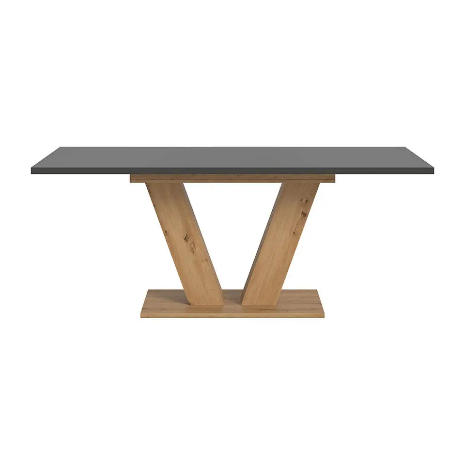 Hioshop Motion eetkamertafel V-poot 90x150/190cm incl 1 verlengblad grijs- eik