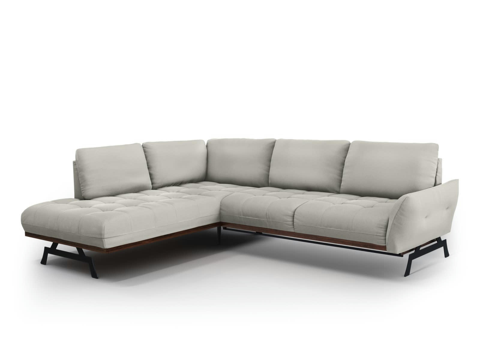 OLIVIER - Canapé d'angle convertible 5 places en tissu structuré gris