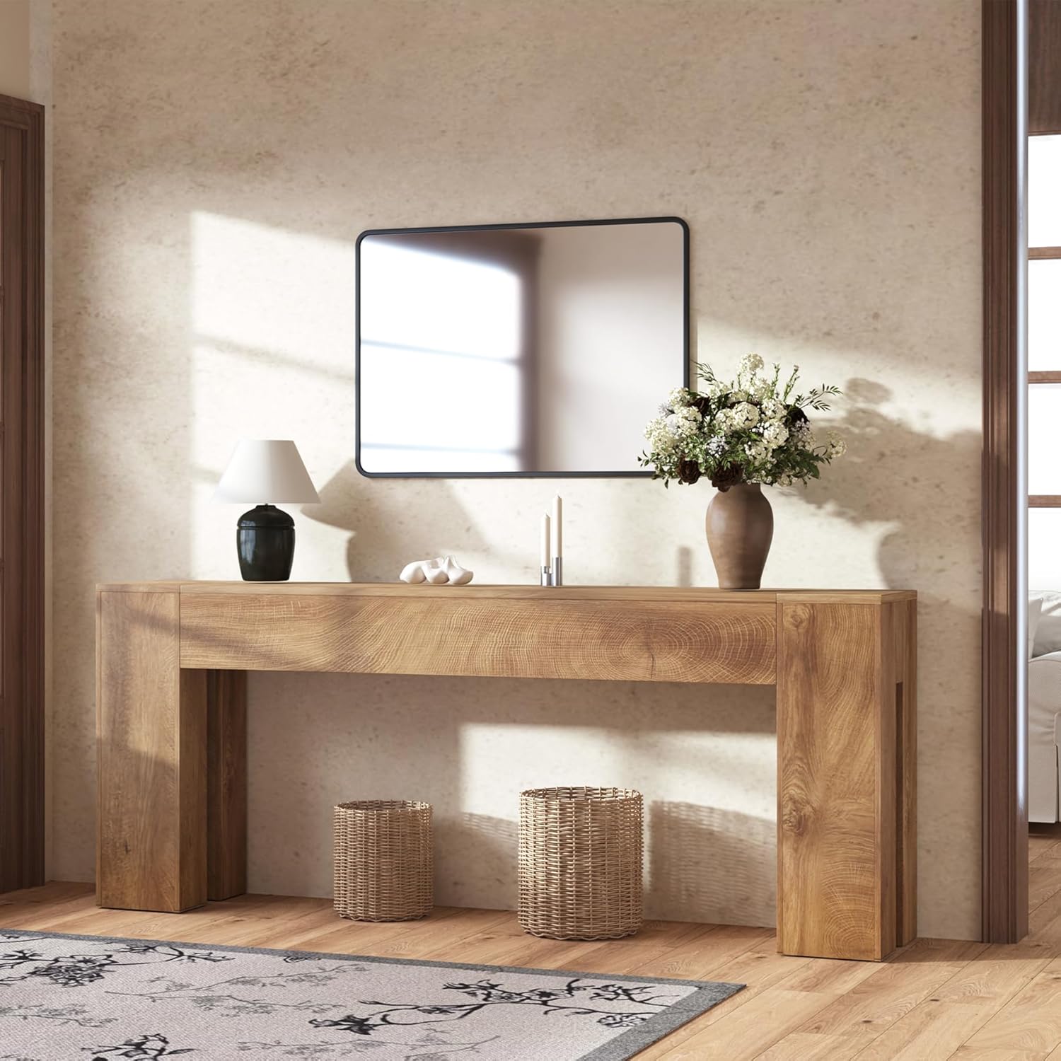 Extra Long Sofa Console Table for Entryway Living Room, 78-Inch Farmhouse Wood Behind Couch Table, Rectangular Accent Console with Wooden Double Base for Hallway Foyer Entrance, Natural Oak