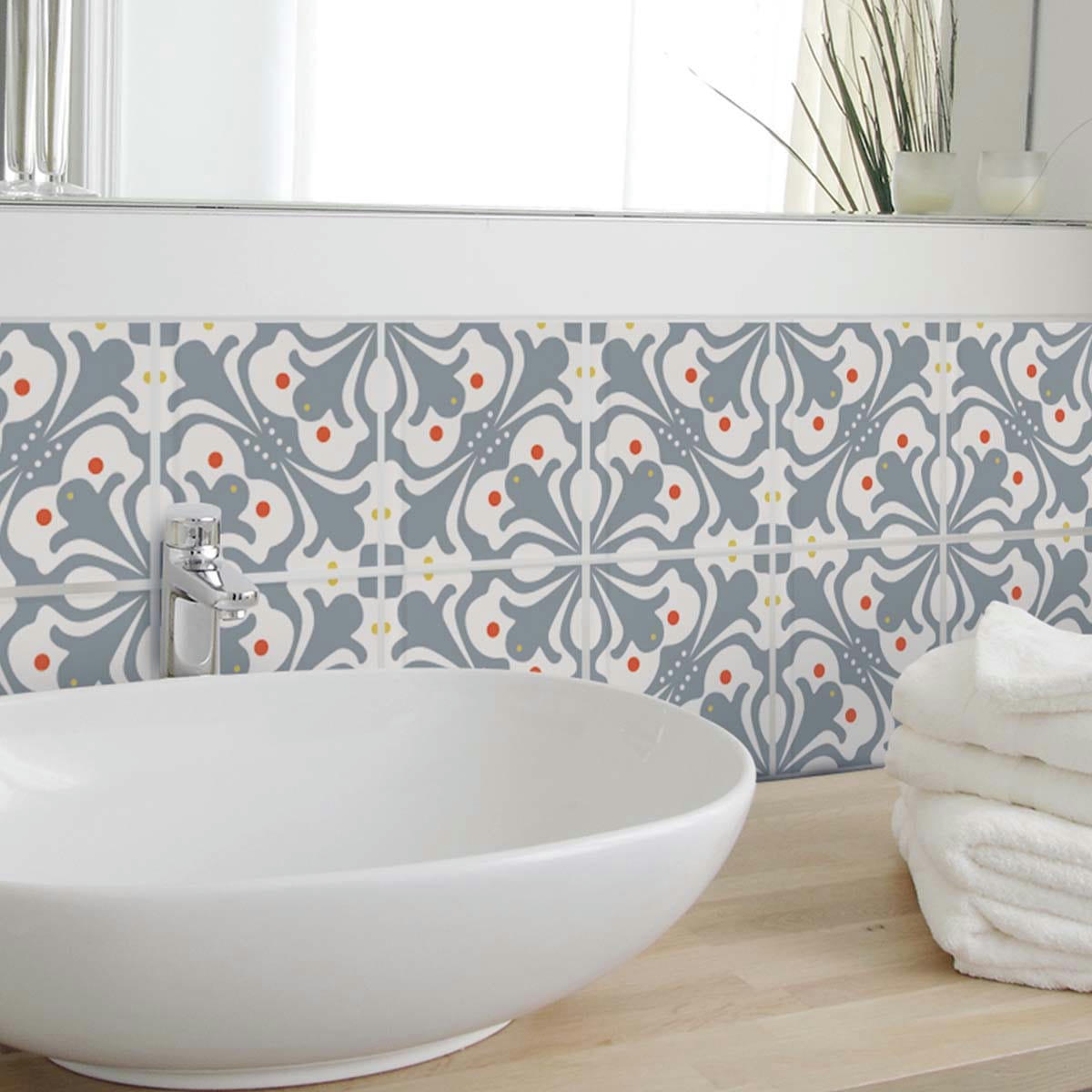 - Stickers carrelage 15 x 15 cm - Motif gris et blanc