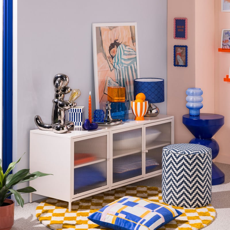 Decoratiebox acryl - oranje/blauw - set van 2