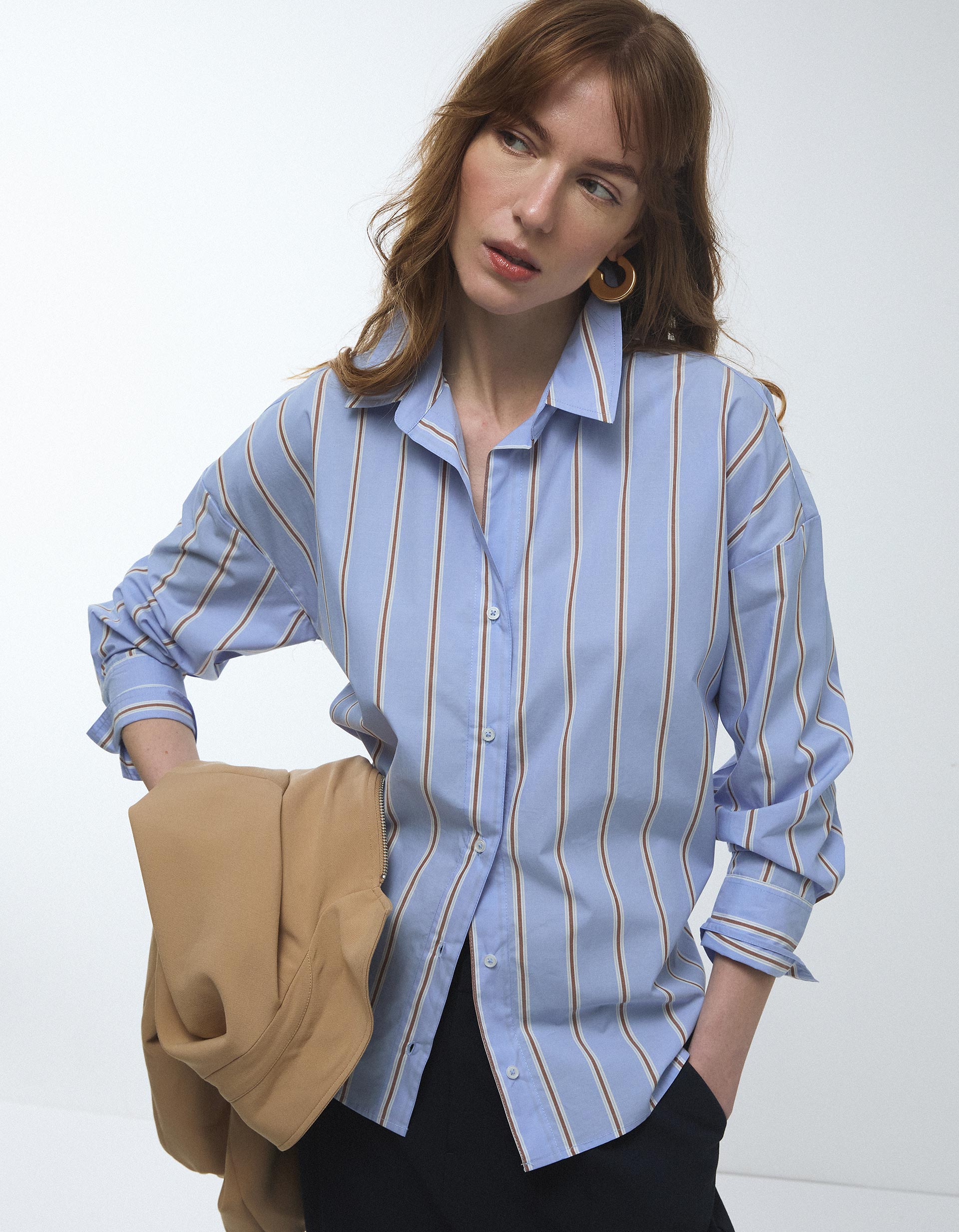 Camisa &agrave;s Riscas, Mulher, Azul